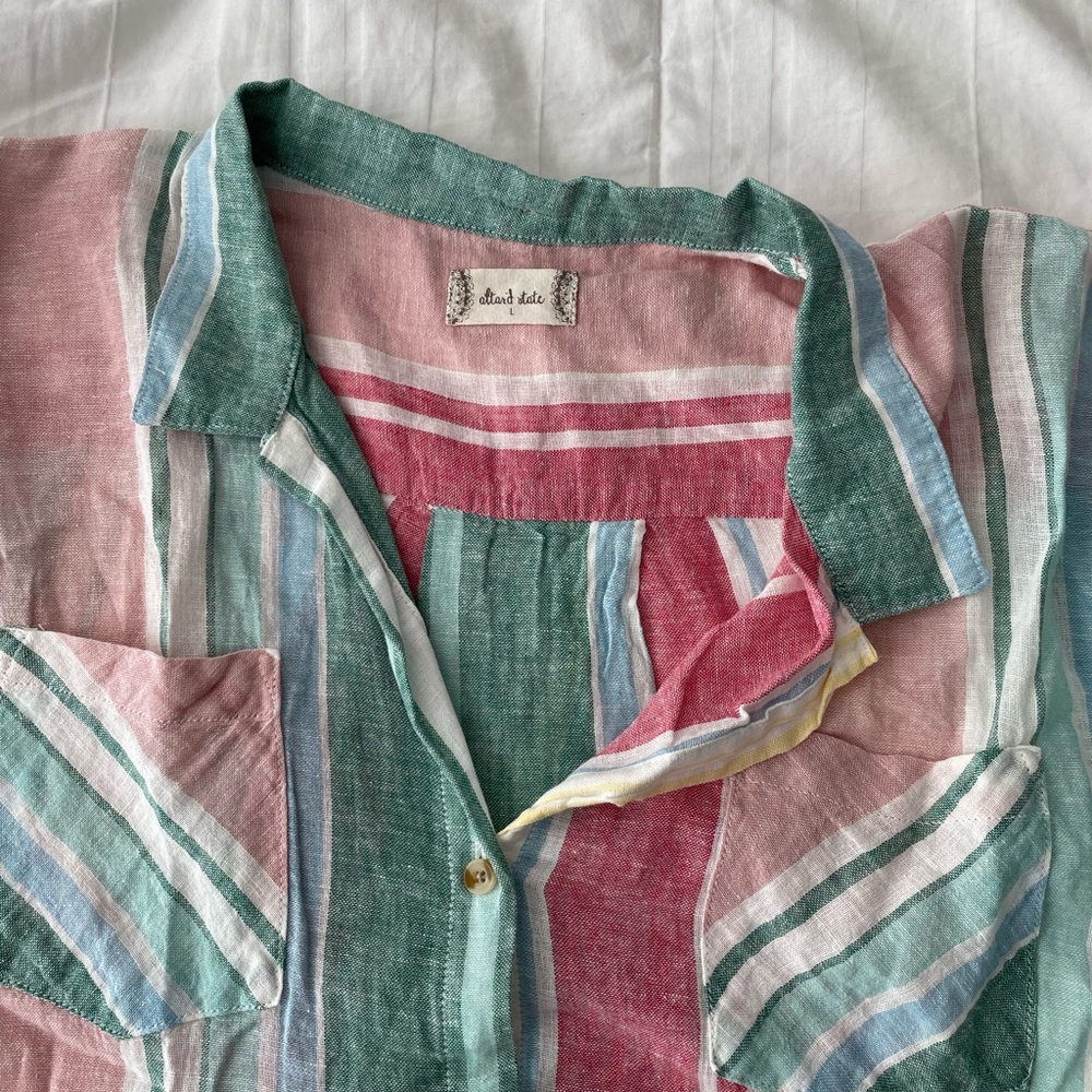 NWT Altar’d State Pink and Blue Lightweight Button Down Shirt - Picture 4 of 7